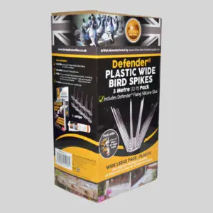 Defender Wide Plastic Bird Spike Pack Side of Box